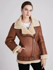 Damen-Jacken Umlegekragen asymmetrischer Reißverschluss Klassische Innen Brown Lederjacke