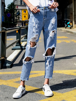 Damen Jeans Blau Cowboy Fringe High Rise Taille Reißverschluss Fly Tapered Fit Lange Hosen