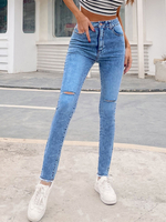 Damen Jeans Blau Hohe Taille Mit Knopfleiste Tapered Fit Cowboy Denimhose