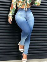 Damen Jeans Blau Low Rise Taillenreißverschluss Fly Tapered Fit Denimhose