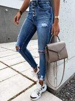 Damen Jeans Blau Low Rise Taillenreißverschluss Fly Tapered Fit Denimhose