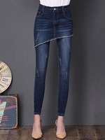Damen Jeans Blue Pants Buttons Denim Natural Taillenhose