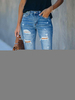 Damen Jeans Blue Ripped Straight Leg Jeanshose