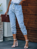 Damen Jeans Coole Blue Cropped Cotton Tie Bestickte Röhrenjeans