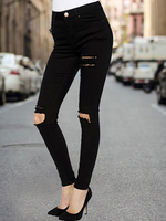 Damen Jeans Cowboyhose BlackLong Strength Polyester Hose Ripped Jeans