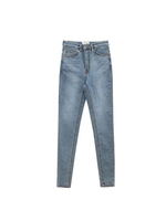 Damen Jeans Hellhimmelblau Knöpfe Reißverschluss Hosenschlitz Hohe Taille Lange Jeanshose Tro