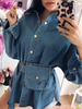 Damen Jeans Jacken Blue Turndown Kragen Langarm Front Button Short Jacket