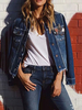 Damen Jeans Jacken Blue Turndown Kragen Langarm Front Button Short Jacket