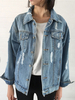 Damen Jeans Jacken Blue Turndown Kragen Langarm Riss Casual Jacke