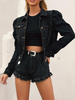 Damen Jeans Jacken Schwarz Turndown Collar Langarm Button Short Jacket