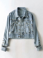 Damen Jeans Jacken Turndown Kragen Front Button Casual Buttons Street Wear Blaue Cowboy Jacke