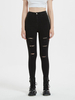 Damen Jeans Schwarz Ausgeschnittene Unregelmäßige Erhöhte Taille Reißverschluss Hosenschlitz Skinny Denimhose