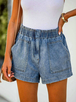 Damen Jeans-Shorts Blaue Cowboy-Shorts mit hoher Taille und gerader Taille