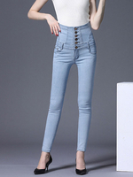 Damen Jeans Sky Blue Hosen Buttons Denim Natural Taillenhose