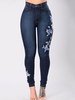 Damen Jeans Tiefblaue bestickte Röhrenjeans