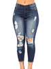 Damen Jeans Tiefblaue Knöpfe Reißverschluss Fliege Unregelmäßige Hohe Taille Tapered Fit Cowboy Denimhose
