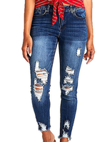 Damen Jeans Tiefblaue Knöpfe Reißverschluss Fliegen Unregelmäßige Hohe Taille Lange Jeanshose