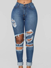 Damen Jeans Tiefblaue Knöpfe Unregelmäßige High Rise Taille Tapered Fit Denimhose Tro