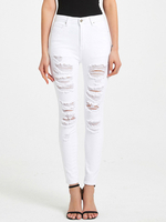 Damen Jeans Weiße lange Hosen Jeanshose Mode zerrissene Jeans