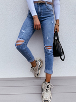 Damen Jeanshose Blau zerrissene Freizeithose