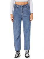 Damen Jeanshose Blue Buttons Cowboy Unregelmäßige Hose mit erhöhter Taille Gerade Jeans