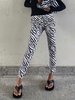 Damen Jeanshose Schwarz Polyester Zebrastreifen Print Tapered Fit Hose Lange Hose