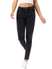 Damen Jeanshose Schwarze Fransen Unregelmäßige Hose mit erhöhter Taille Cowboy Tapered Fit Jeans