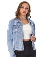 Damen Jeansjacke Turndown Kragen Langarm Cotton Cowboy Short Jacket
