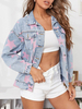 Damen Jeansjacken Blauer Turndown Kragen Langarm Star Print Frontknopf Kurzjacke