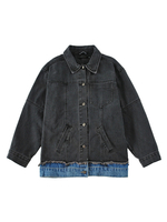 Damen-Jeansjacken Dunkelgrauer Turndown-Kragen Zweifarbiger Frontknopf Lässige Street Wear-Jeansjacke