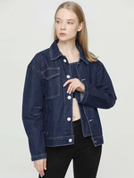Damen Jeansjacken Turndown Kragen Front Button Cowboy Casual Street Wear Blaue Jeansjacke