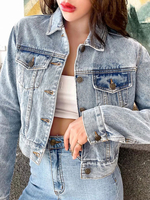 Damen Jeansjacken Turndown Kragen Frontknopf Casual Buttons Street Wear Blaue Winter Jeansjacke