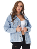 Damen-Jeansjacken Turndown-Kragen Langarm-Frontknopf Blaue Cowboyjacke