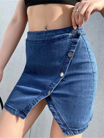 Damen Jeansrock Blue Buttons Cotton Short Irregular Herbst und Winter Cowboy Bottoms