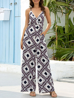 Damen Jumpsuit Bedruckte Cami Straps Ärmelloser Jumpsuit mit weitem Bein