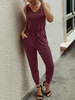 Damen Jumpsuit U-Ausschnitt Ärmellose Baumwollmischung Sommer Jumpsuit