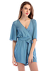 Damen Jumpsuit V-Ausschnitt Kurzarm Schnür Polyester Loose Summer Playsuit