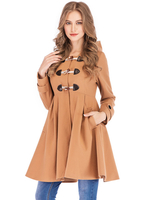 Damen Kamelmantel Kapuzenknöpfe Lässig Polyester Wrap Wärmebewahrungsmantel