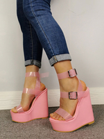 Damen Keil Sandalen Pink Open Toe Schnalle Keil Schuhe Jelly Sandal Schuhe