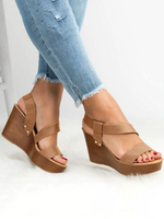 Damen Keilsandalen Charming Open Toe PU Leder Slip-On Heel Sandalen