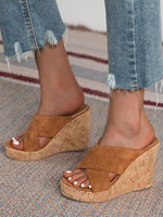 Damen Keilsandaletten Amazing Open Toe Frottee Slip-On Kaffee Braun Keilabsatz