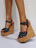 Damen Keilsandaletten Charmante Satinketten Peep Toe Keilabsätze