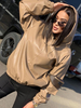 Damen Khaki Hoodie Langarm Leder Leder Wind Proof Hooded Sweatshirt