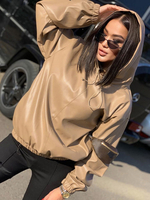 Damen Khaki Hoodie Langarm Leder Leder Wind Proof Hooded Sweatshirt