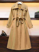 Damen Khaki Mantel Turndown Kragen Langarm Knöpfe geschichtet Lässig Wickelmantel