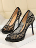 Damen Kleid Schuhe Peep Toe Stiletto Pumps Schwarz High Heels