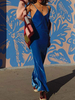 Damen Kleidung Kleider Samtkleid Royal Blue Korean Velvet Straps Neck