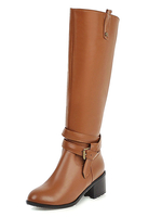 Damen Kniehohe Stiefel Runde Kappe Schnalle Blockabsatz 2 "Winterstiefel