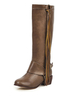 Damen Kniehohe Stiefel Runde Kappe Schnalle Welpen Ferse 1;2 "Distressed Leder Winterstiefel