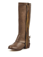 Damen Kniehohe Stiefel Runde Kappe Schnalle Welpen Ferse 1;2 "Distressed Leder Winterstiefel